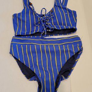 Maaji 4 way reversible danzel bikini suzy q bottom small BLue-yellow stripe NEW